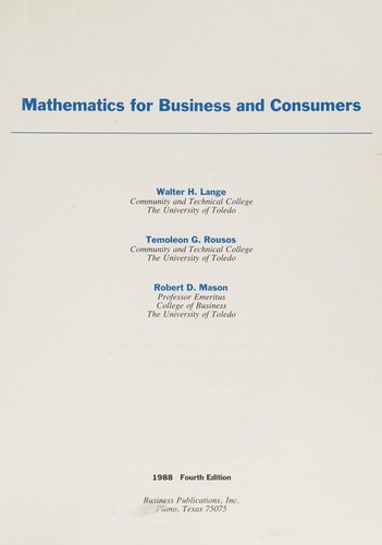 Mathematics for business and consumers