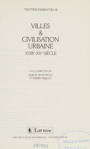 Villes & civilisayion urbaine XVIII-XX siecle