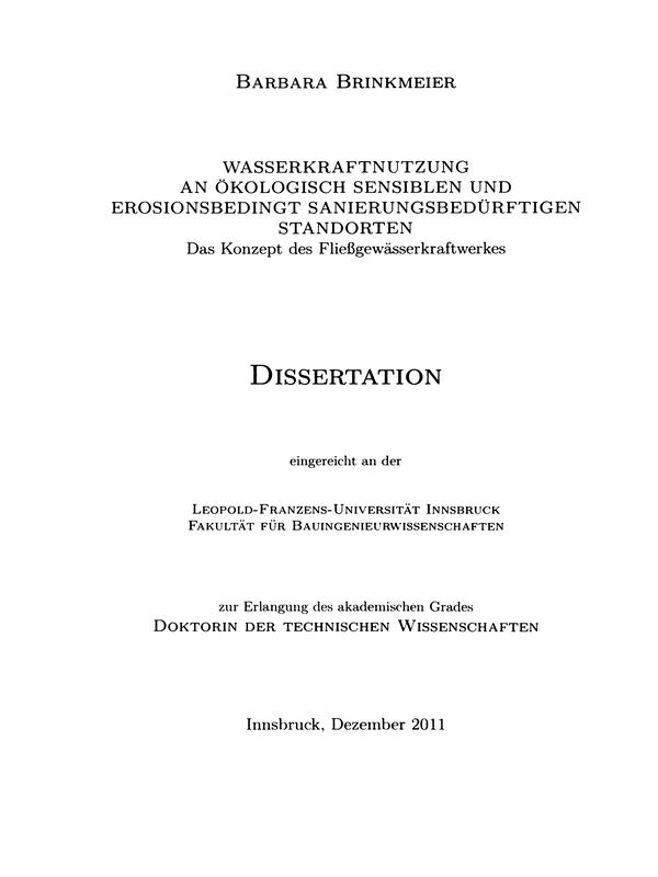 Wasserkraftnutzung an oekologisch Sensiblen und erosionsbedingt sanierungsbeduerftigen Standorten. Das Konzept des Fliessgewaesserkraftwerkes