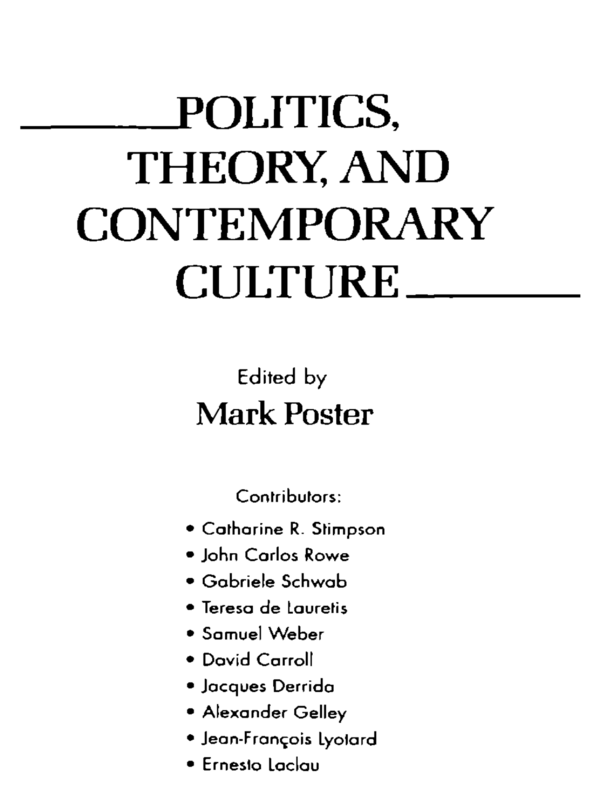 Politics, Theory, and Contemporary Culture