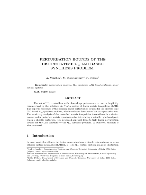 Perturbation  bounds of the discrete-time H  inf  LMI  based synthesis  problem