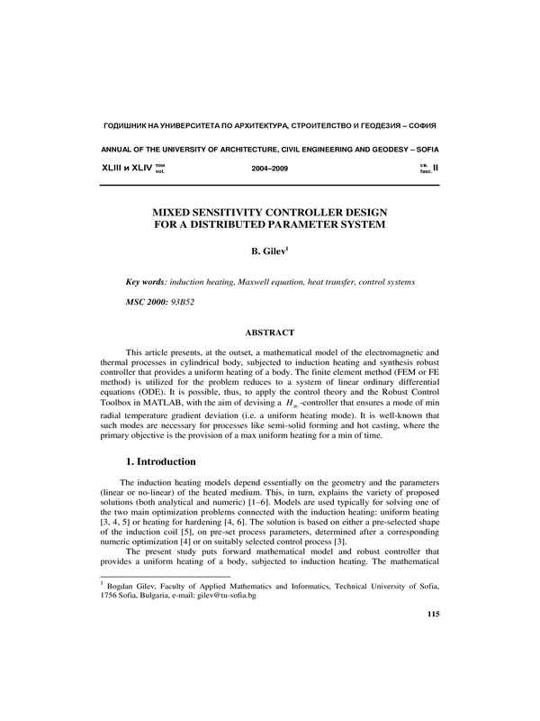 Mixed  sensitivity controller design for a distributed parameter system