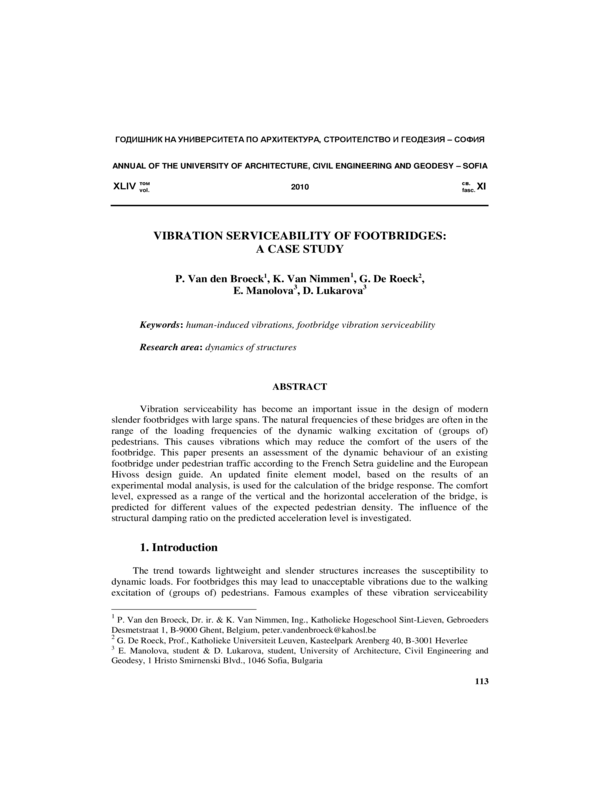 Vibration serviceabilityof footbridges: A case study