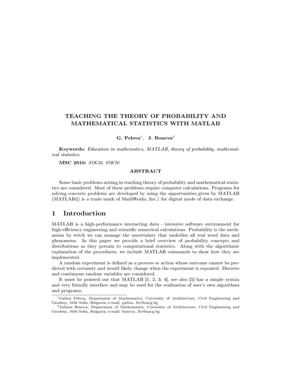 Teaching the Theory of Probability and Mathematical Statistics with MATLAB