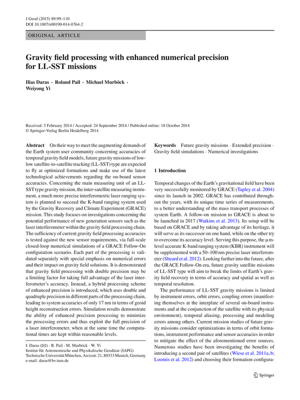 Gravity field processing with enhanced numerical precision for LL-SST missions