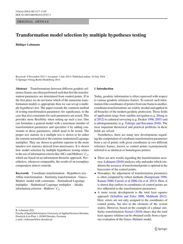 Transformation model selection by multiple hypotheses testing