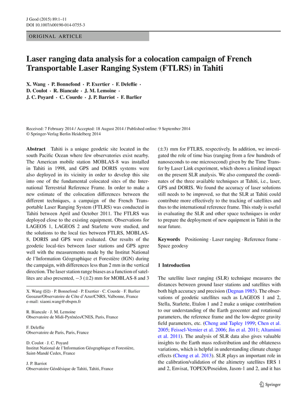 Laser ranging data analysis for a colocation campaign of French Transportable Laser Ranging System (FTLRS) in Tahiti