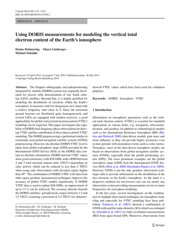 Using DORIS measurements for modeling the vertical total electron content of the Earth’s ionosphere