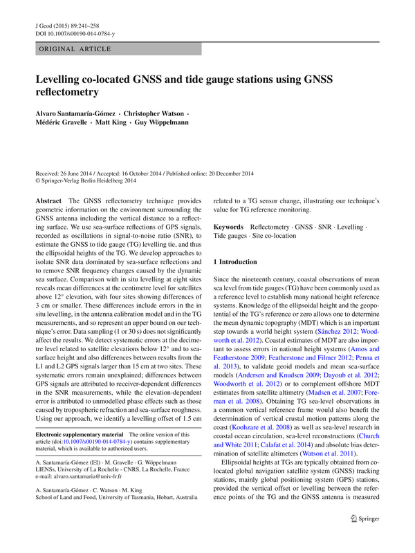 Levelling co-located GNSS and tide gauge stations using GNSS reflectometry