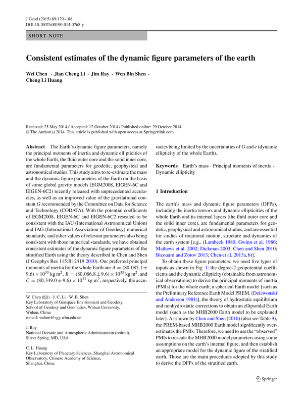 Consistent estimates of the dynamic figure parameters of the earth