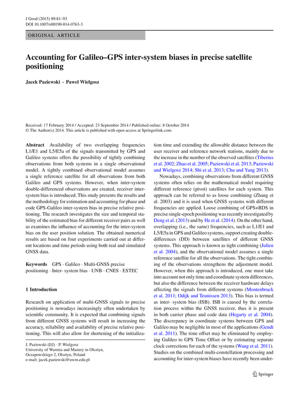 Accounting for Galileo–GPS inter-system biases in precise satellite positioning