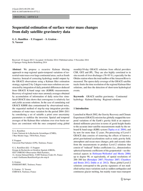 Sequential estimation of surface water mass changes from daily satellite gravimetry data