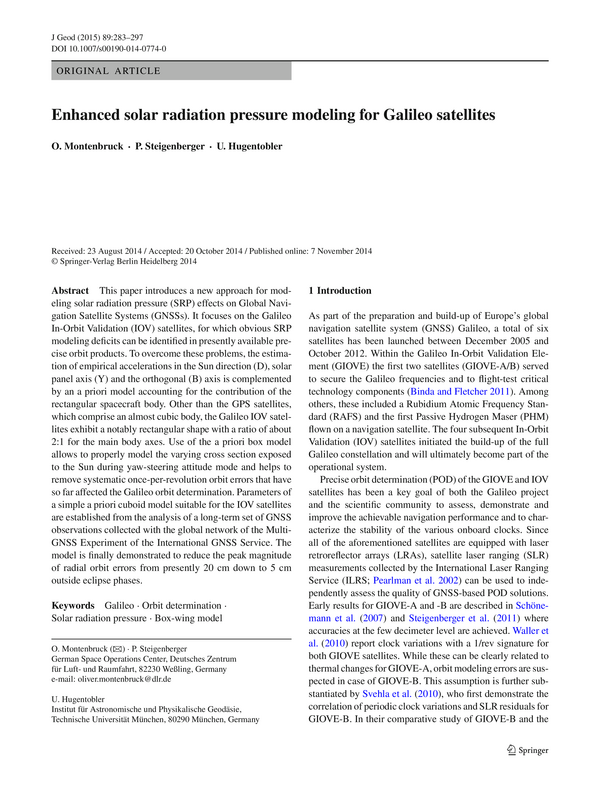 Enhanced solar radiation pressure modeling for Galileo satellites