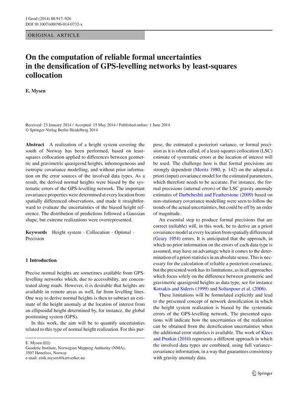 On the computation of reliable formal uncertainties in the densification of GPS-levelling networks by least-squares collocation