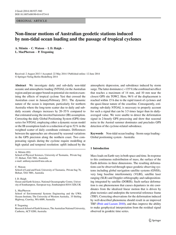 Non-linear motions of Australian geodetic stations induced by non-tidal ocean loading and the passage of tropical cyclones