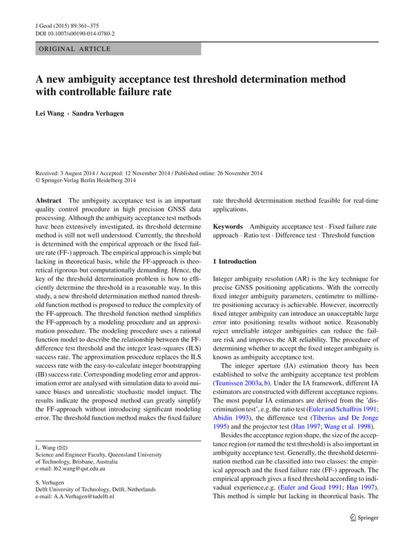 A new ambiguity acceptance test threshold determination method with controllable failure rate