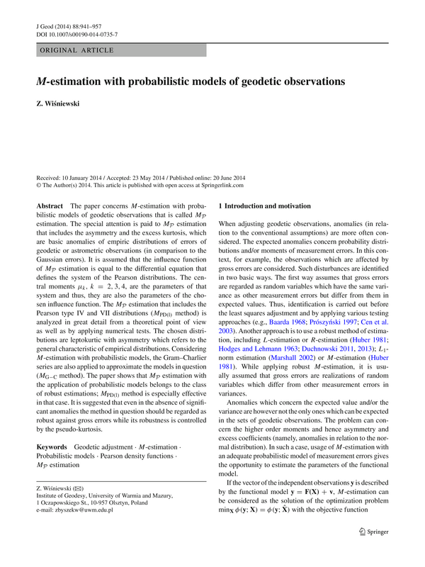 M-estimation with probabilistic models of geodetic observations