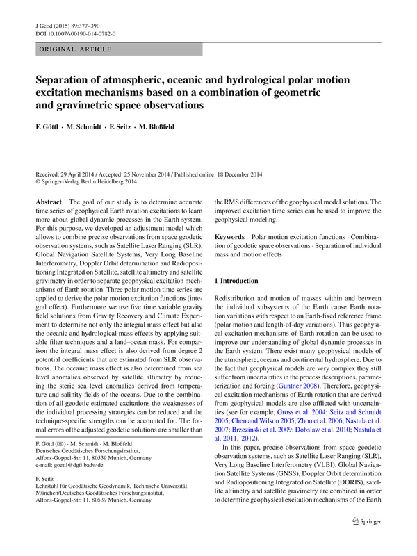 Separation of atmospheric, oceanic and hydrological polar motion excitation mechanisms based on a combination of geometric and gravimetric space observations