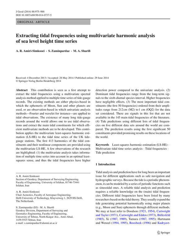 Extracting tidal frequencies using multivariate harmonic analysis of sea level height time series