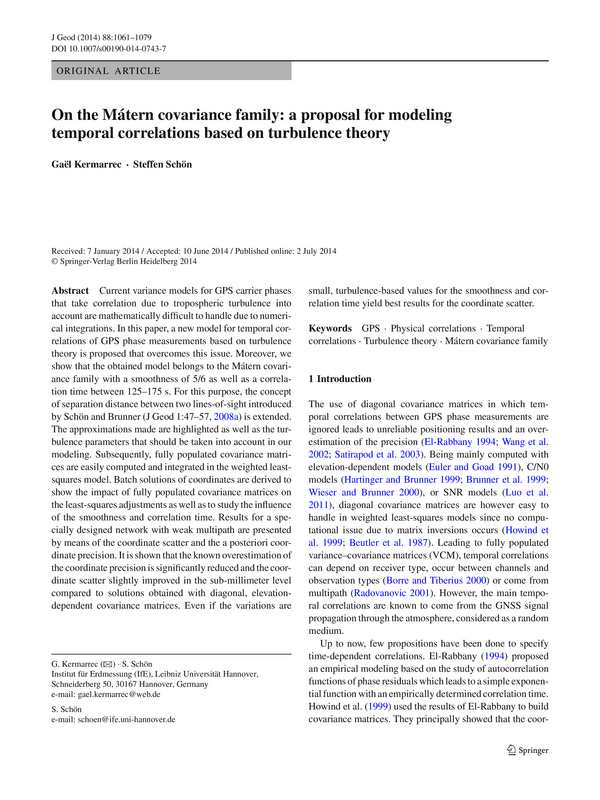 On the Ma'tern covariance family: a proposal for modeling temporal correlations based on turbulence theory