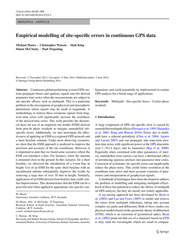 Empirical modelling of site-specific errors in continuous GPS data