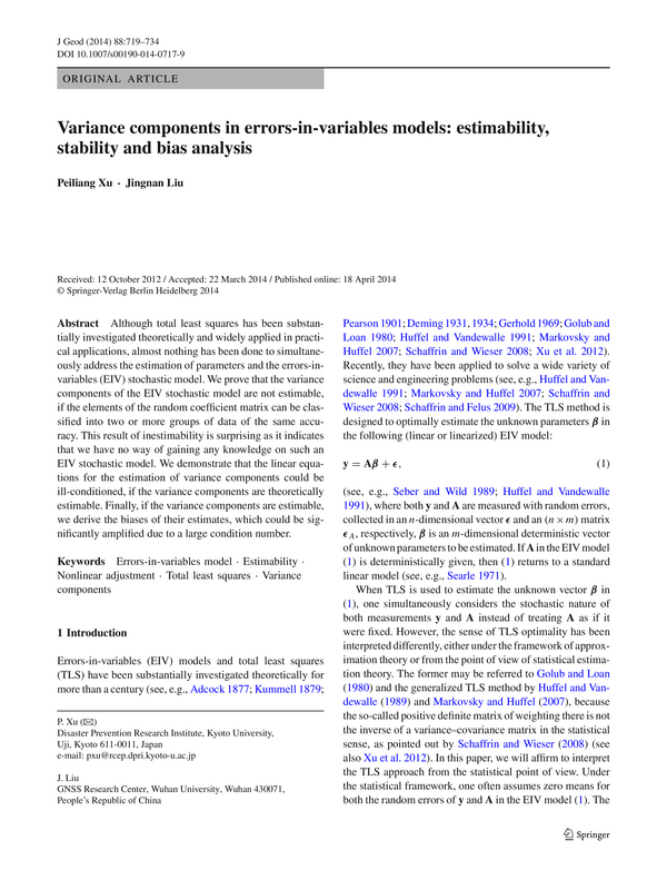 Variance components in errors-in-variables models: estimability, stability and bias analysis