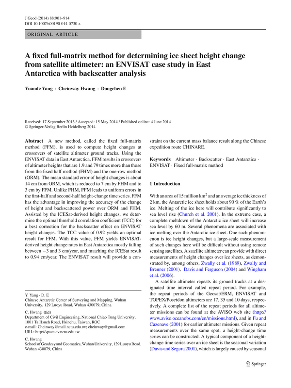 A fixed full-matrix method for determining ice sheet height change from satellite altimeter: an ENVISAT case study in East Antarctica with backscatter analysis