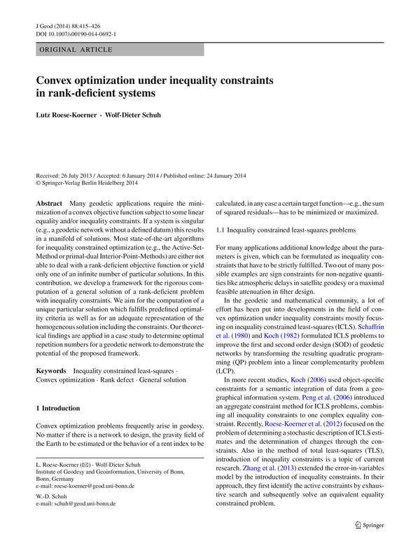 Convex optimization under inequality constraints in rank-deficient systems