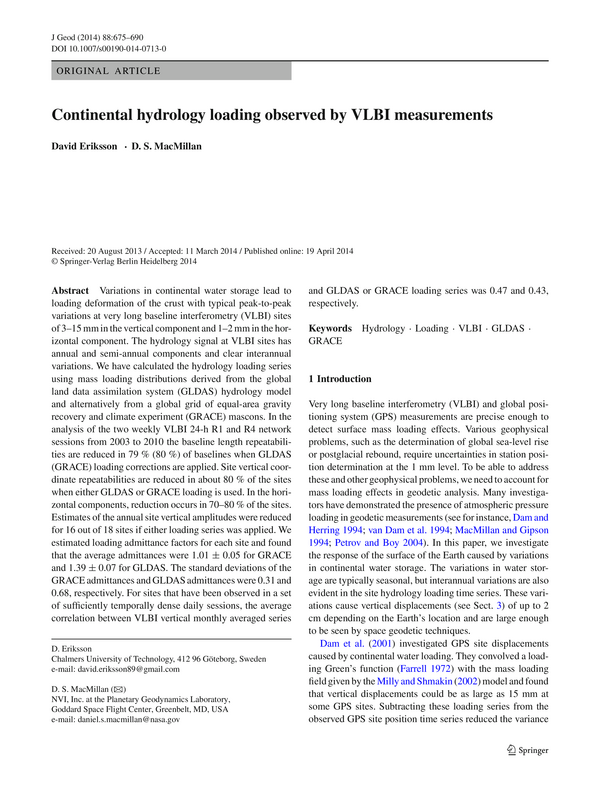 Continental hydrology loading observed by VLBI measurements