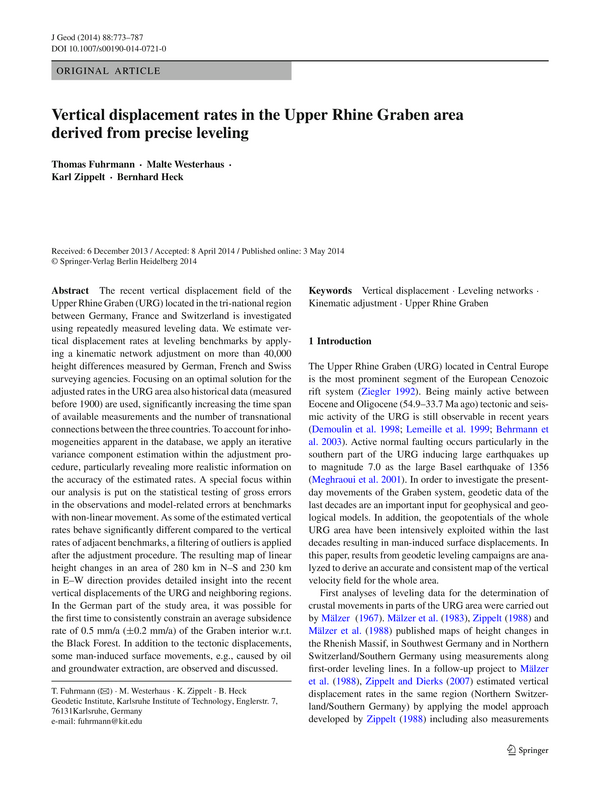 Vertical displacement rates in the Upper Rhine Graben area derived from precise leveling