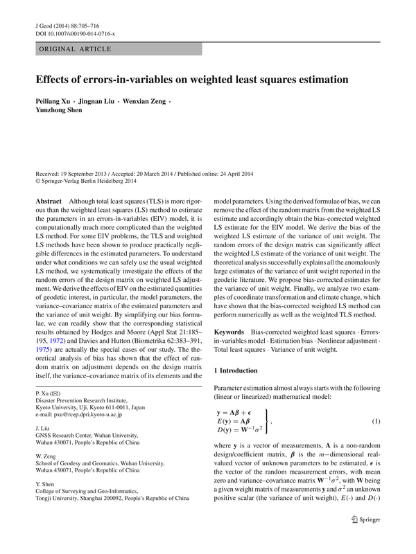 Effects of errors-in-variables on weighted least squares estimation