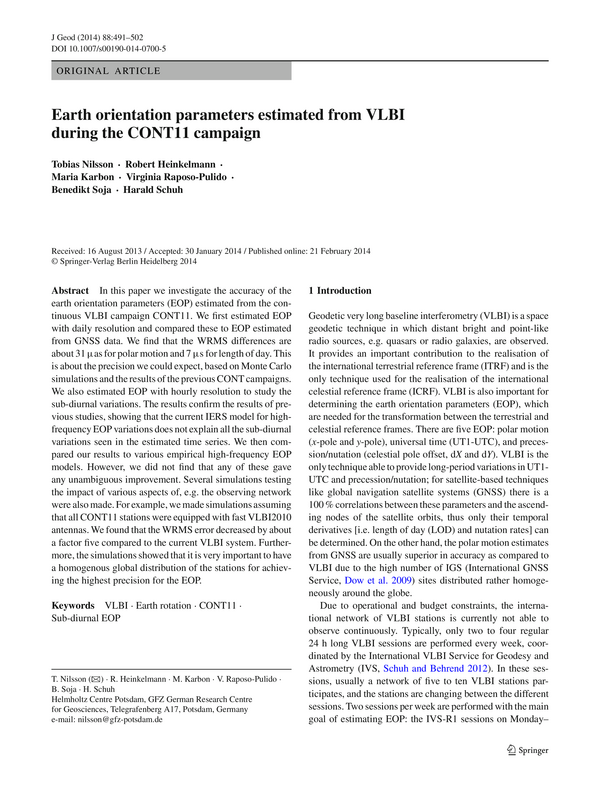 Earth orientation parameters estimated from VLBI during the CONT11 campaign