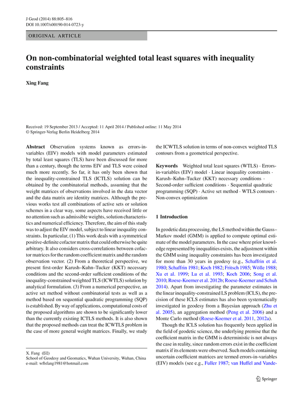 On non-combinatorial weighted total least squares with inequality constraints