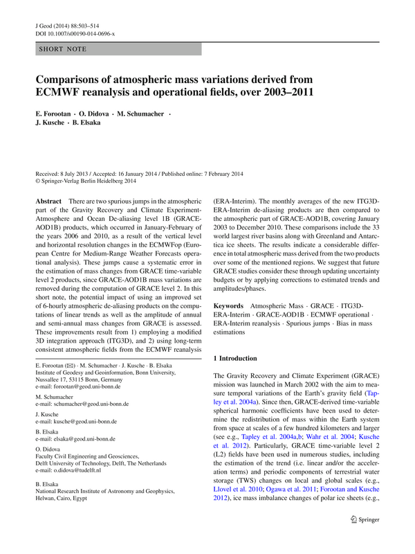 Comparisons of atmospheric mass variations derived from ECMWF reanalysis and operational fields, over 2003–2011