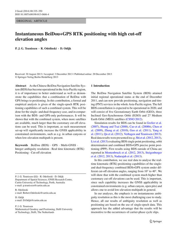 Instantaneous BeiDou+GPS RTK positioning with high cut-off elevation angles