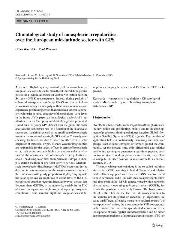 Climatological study of ionospheric irregularities over the European mid-latitude sector with GPS