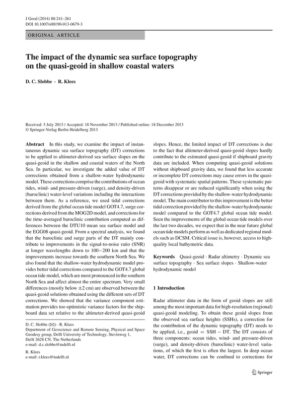 The impact of the dynamic sea surface topography on the quasi-geoid in shallow coastal waters