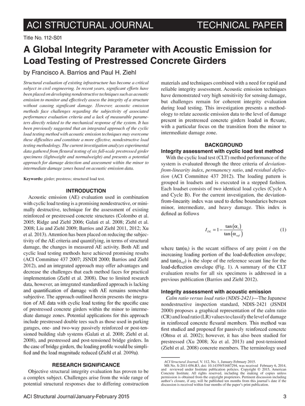 A Global Integrity Parameter with Acoustic Emission for Load Testing of Prestressed Concrete Girders