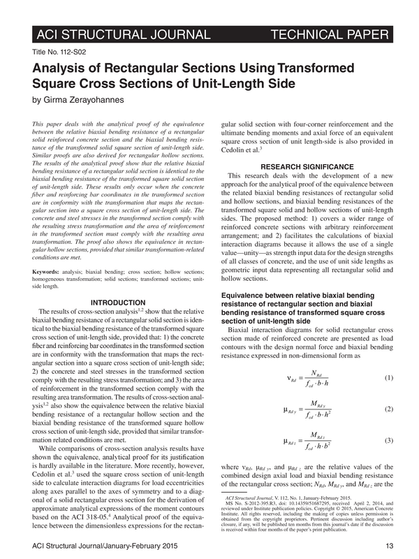 Analysis of Rectangular Sections Using Transformed Square Cross Sections of Unit- Length Side