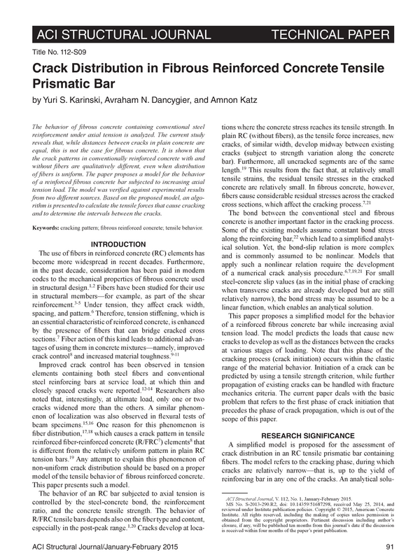 Crack Distribution in Fibrous Reinforced Concrete Tensile Prismatic Bar