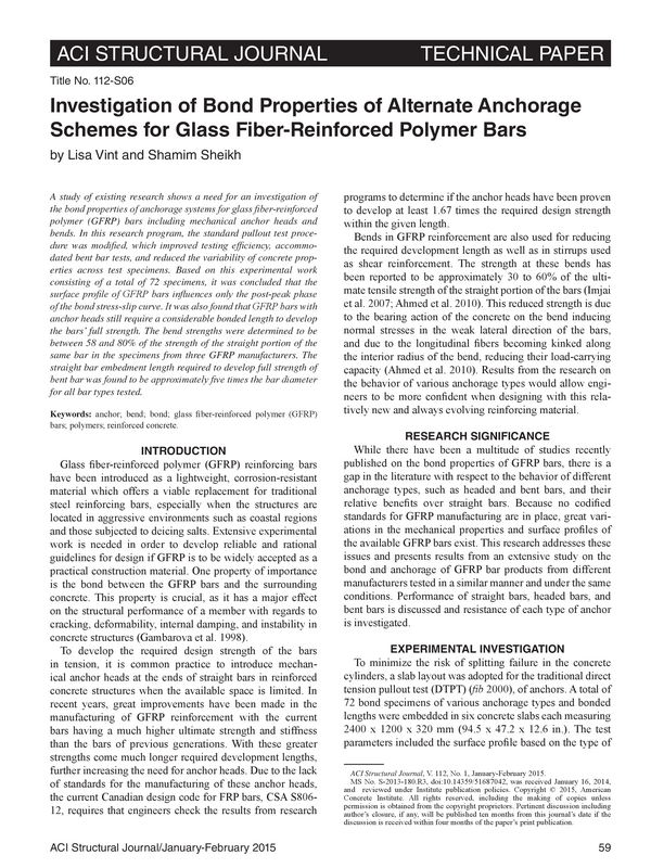 Investigation of Bond Properties of Alternate Anchorage Schemes for Glass Fiber-Reinforced Polymer Bars