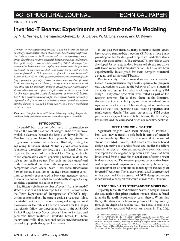 INVERTED-T BEAMS: EXPERIMENTS AND STRUT-AND-TIE MODELING