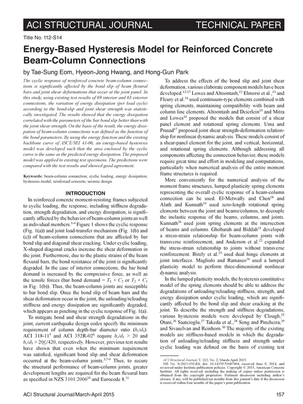 ENERGY-BASED HYSTERESIS MODEL FOR RC BEAM-COLUMN CONNECTIONS