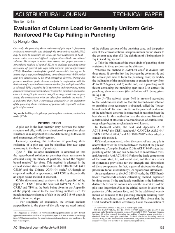 Evaluation of Column Load for Generally Uniform Grid Reinforced Pile Cap Failing in Punching