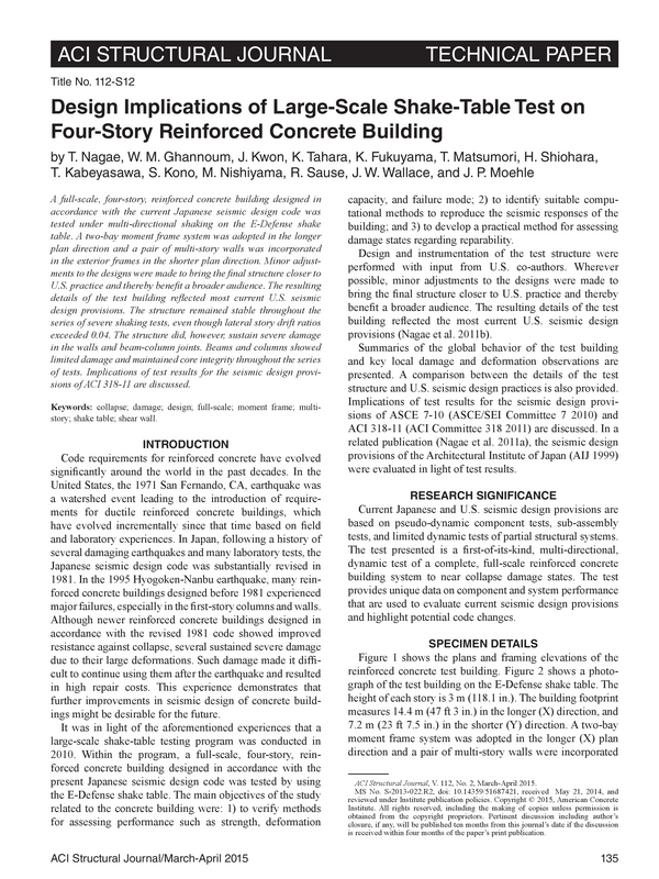 DESIGN IMPLICATIONS OF A LARGE-SCALE SHAKING TABLE TEST ON A FOUR-STORY REINFORCED CONCRETE BUILDING