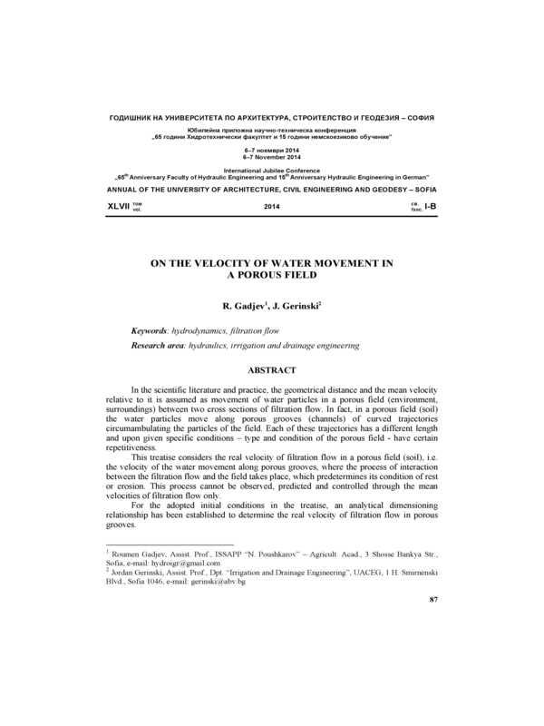 On the velocity of water movement in a porous field