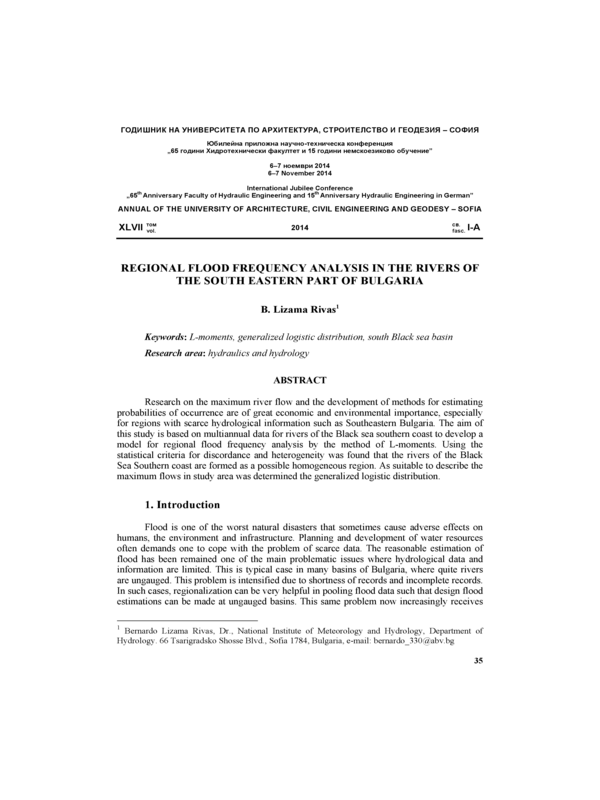 Regional  flood frequency analysis in the rivers of the south eastern side of Bulgaria