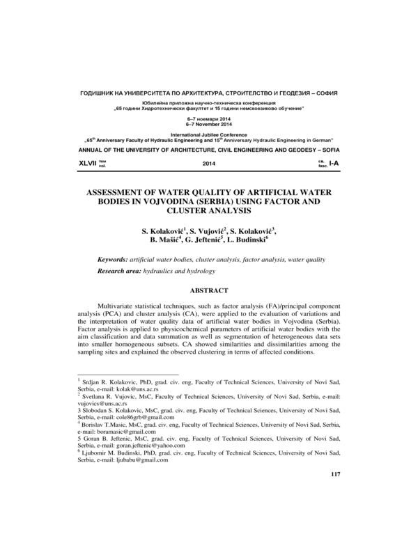 Assessment of Water Quality of Artificial Water Bodies In Vojvodina (Serbia)  Using Factor and  Cluster Analysis