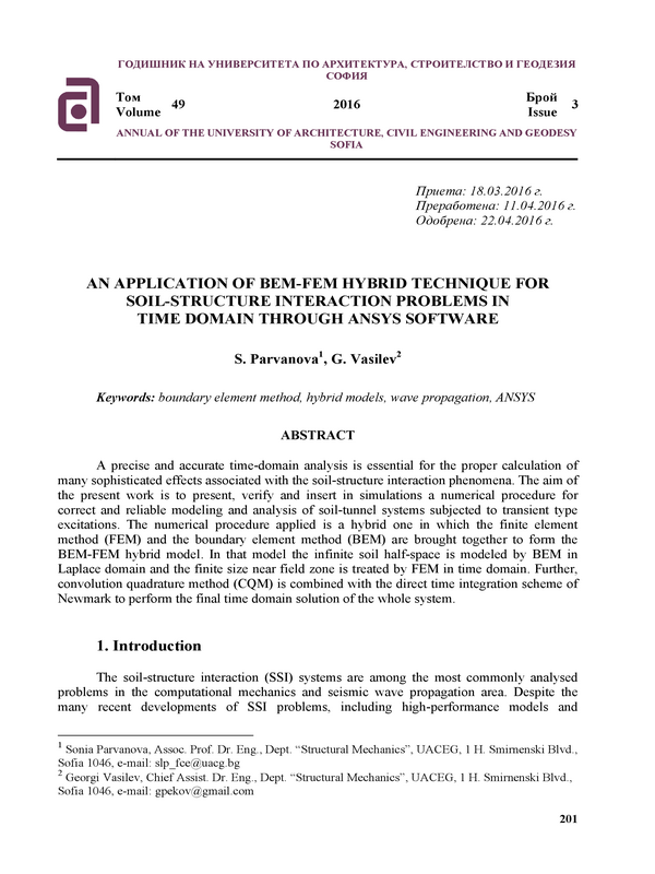 An aplication of BEM-FEM hybrid technique for soil-structure interaction problems in time domain trough ansys software