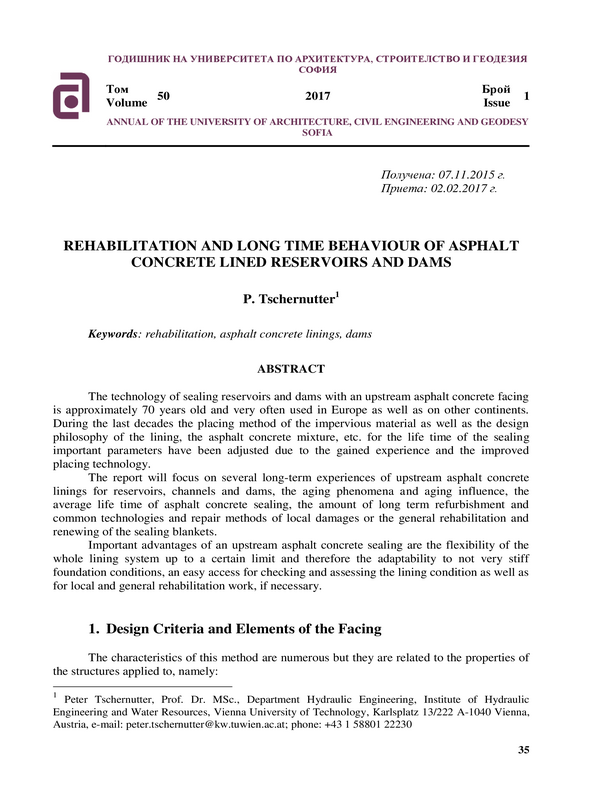 Rehabilitation and long time behaviour of asphalt concrete lined reservoirs and dams